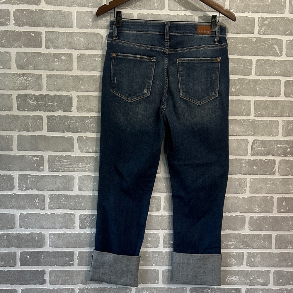 Judy Blue Dark Blue Distressed Straight Leg Jeans Womens Size 7/28 NWOT - Picture 9 of 15